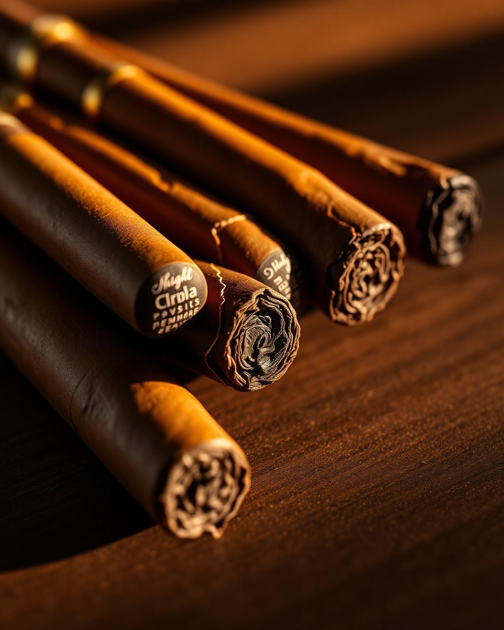 Hand-rolled Cuban cigars on cedar wood